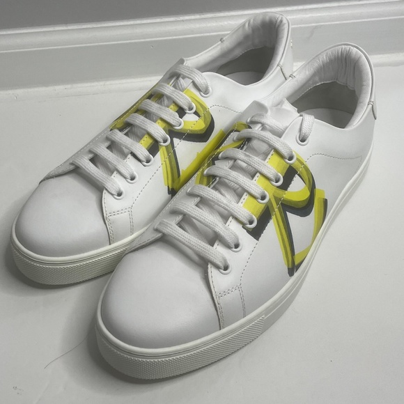 Burberry White Yellow Graffiti Logo Sneakers Italy Size 43 ITLE0SH074CAS - Picture 2 of 13